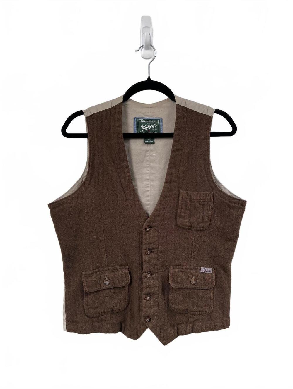 Woolrich Men's Brown Wool Blend Vest Medium Preppy Grandpa